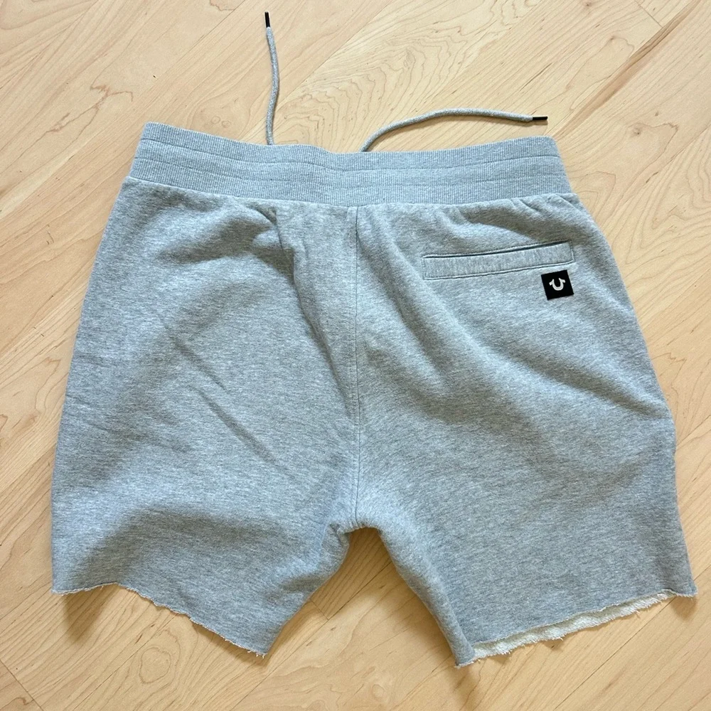 True Religion Gray Athletic Drawstring Shorts with Orange Horseshoe